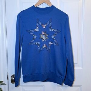 Vintage Blue Sweatshirt with Quilted Floral Star Applique